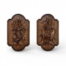 Pair 19th Century Country French Hunt Style Hand-Carved Oak Plaques