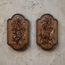 Pair 19th Century Country French Hunt Style Hand-Carved Oak Plaques