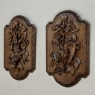 Pair 19th Century Country French Hunt Style Hand-Carved Oak Plaques