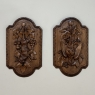 Pair 19th Century Country French Hunt Style Hand-Carved Oak Plaques