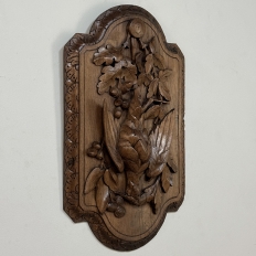 Pair 19th Century Country French Hunt Style Hand-Carved Oak Plaques