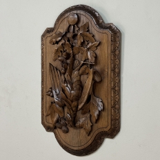 Pair 19th Century Country French Hunt Style Hand-Carved Oak Plaques