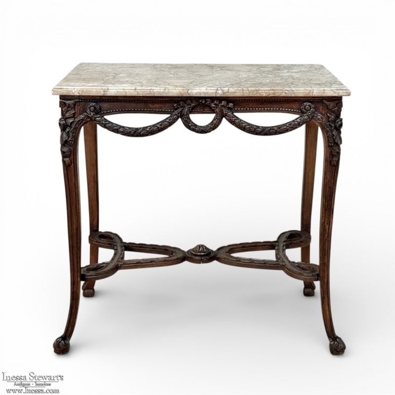 19th Century Belgian Louis XVI Transitional Walnut Marble-Top Table