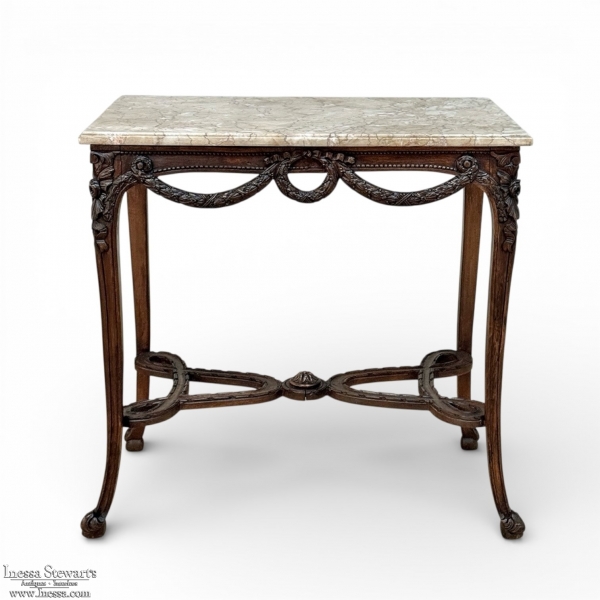 19th Century Belgian Louis XVI Transitional Walnut Marble-Top Table