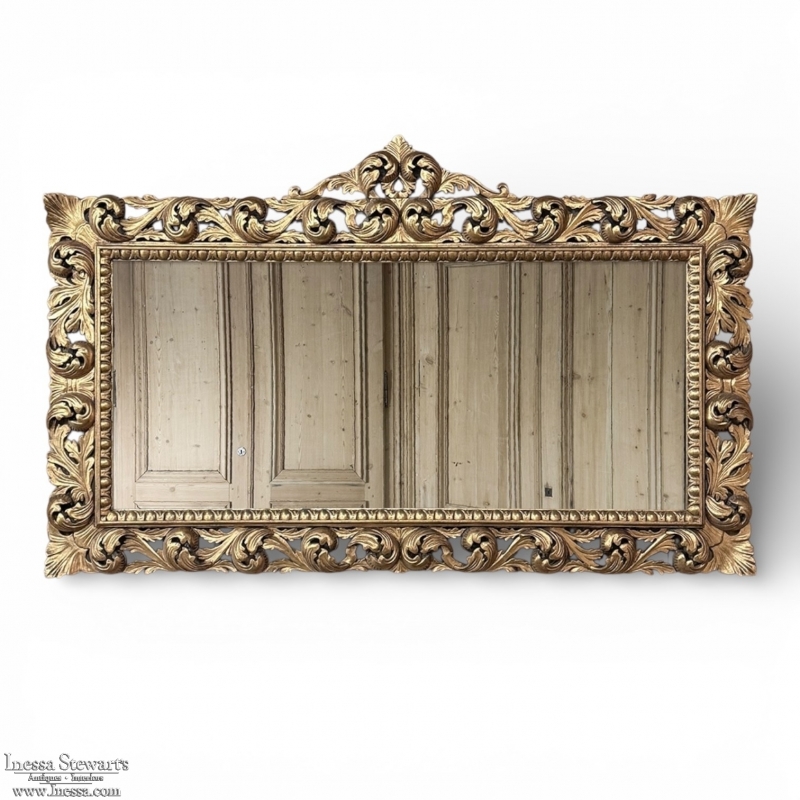 Grand Mid-Century Italian Baroque Pierced Giltwood Mirror