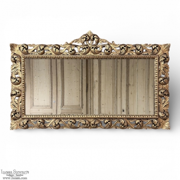Grand Mid-Century Italian Baroque Pierced Giltwood Mirror