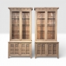 Pair of Monumental Stripped Gothic Revival Solid Oak Display Bookcases