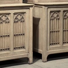 Pair of Monumental Stripped Gothic Revival Solid Oak Display Bookcases