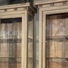 Pair of Monumental Stripped Gothic Revival Solid Oak Display Bookcases