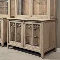Pair of Monumental Stripped Gothic Revival Solid Oak Display Bookcases