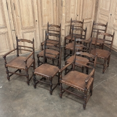 Set of Ten Country French Oak Dining Chairs in the Louis XIII Style, includes 2 Armchairs