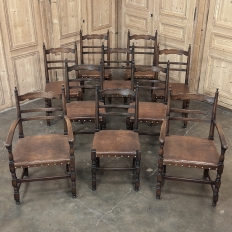 Set of Ten Country French Oak Dining Chairs in the Louis XIII Style, includes 2 Armchairs