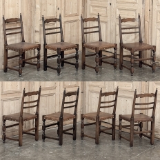 Set of Ten Country French Oak Dining Chairs in the Louis XIII Style, includes 2 Armchairs