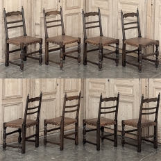 Set of Ten Country French Oak Dining Chairs in the Louis XIII Style, includes 2 Armchairs