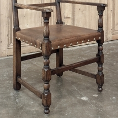 Set of Ten Country French Oak Dining Chairs in the Louis XIII Style, includes 2 Armchairs