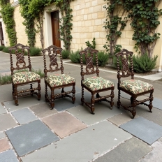 Set of Four 19th Century Renaissance Revival Louis XIII Style Barley Twist Side Chairs in Solid Oak