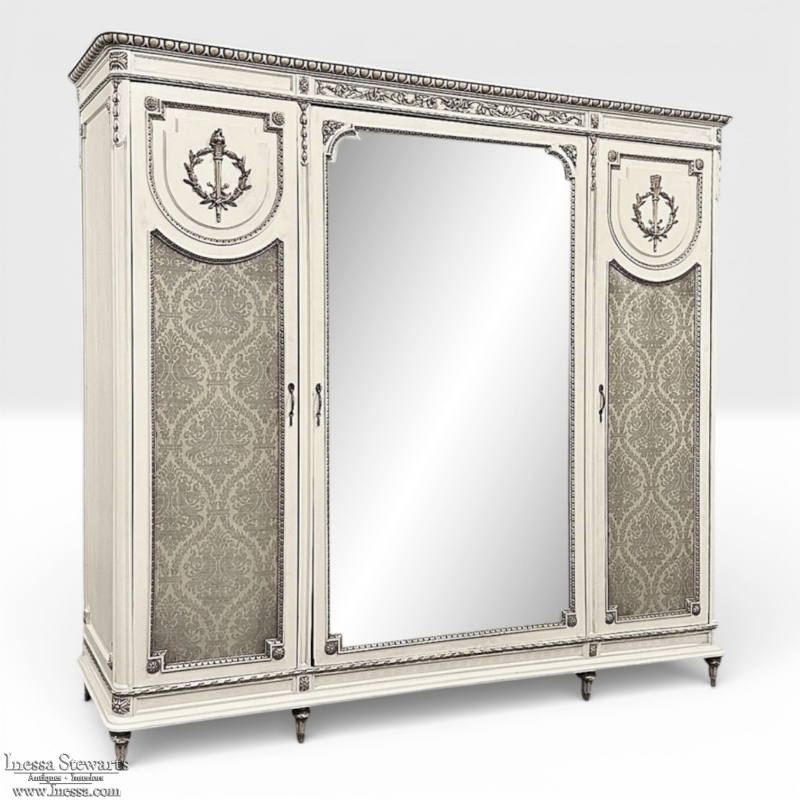 Antique Italian Neoclassical Painted Triple Armoire