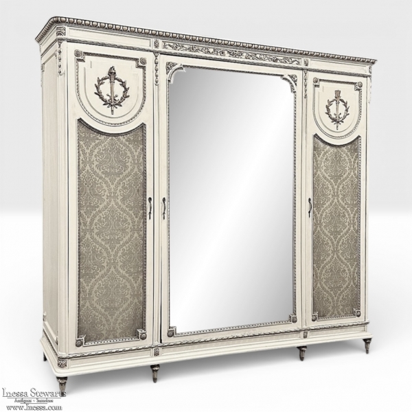 Antique Italian Neoclassical Painted Triple Armoire