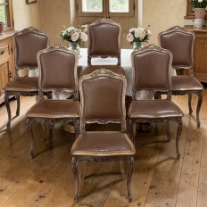 Set of Six Antique French Louis XIV Walnut Dining Chairs