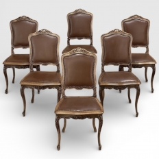 Set of Six Antique French Louis XIV Walnut Dining Chairs
