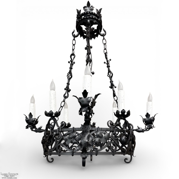 Antique Italian Hand-Forged Wrought Iron Chandelier