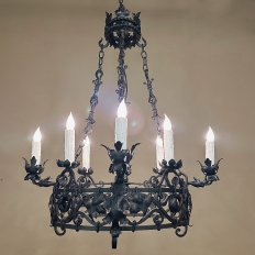 Antique Italian Hand-Forged Wrought Iron Chandelier