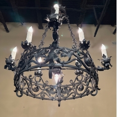 Antique Italian Hand-Forged Wrought Iron Chandelier