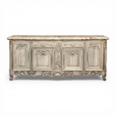 Antique Country French Stripped Walnut Buffet with Thick Siena Marble Top