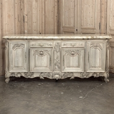 Antique Country French Stripped Walnut Buffet with Thick Siena Marble Top