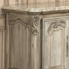 Antique Country French Stripped Walnut Buffet with Thick Siena Marble Top