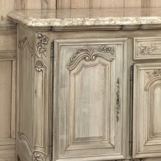 Antique Country French Stripped Walnut Buffet with Thick Siena Marble Top