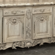 Antique Country French Stripped Walnut Buffet with Thick Siena Marble Top