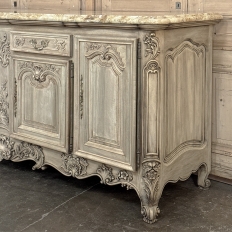 Antique Country French Stripped Walnut Buffet with Thick Siena Marble Top