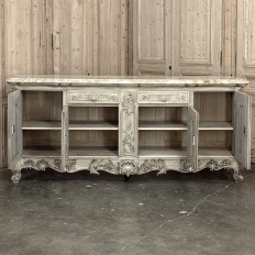 Antique Country French Stripped Walnut Buffet with Thick Siena Marble Top