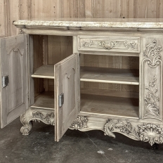 Antique Country French Stripped Walnut Buffet with Thick Siena Marble Top