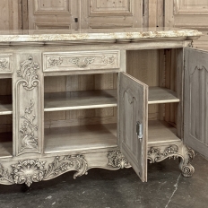 Antique Country French Stripped Walnut Buffet with Thick Siena Marble Top