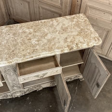 Antique Country French Stripped Walnut Buffet with Thick Siena Marble Top