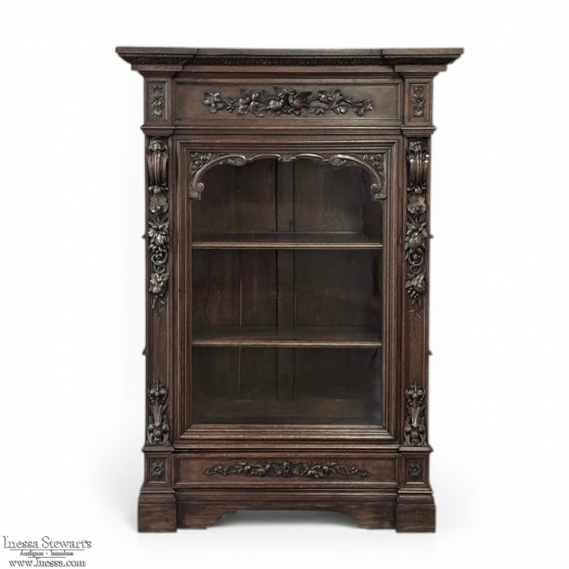 19th Century French Renaissance Revival Oak Vitrine ~ Bookcase