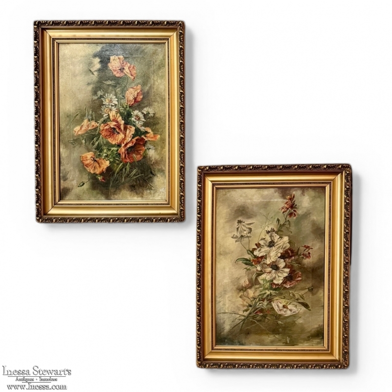 Pair of Antique French Framed Oils on Canvas by J. Peerlinck, Dated 1921