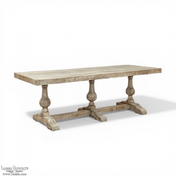 Grand Italian Rustic Trestle Table in Stripped Oak