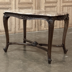Late 19th Century French Louis XV Walnut Marble-Top Center Table ~ Library Table
