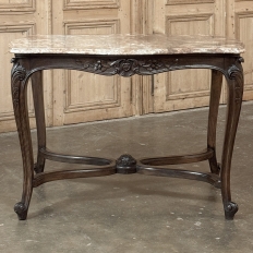 Late 19th Century French Louis XV Walnut Marble-Top Center Table ~ Library Table