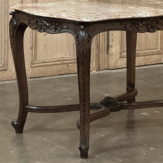 Late 19th Century French Louis XV Walnut Marble-Top Center Table ~ Library Table