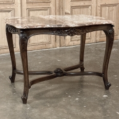 Late 19th Century French Louis XV Walnut Marble-Top Center Table ~ Library Table