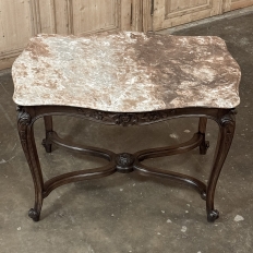 Late 19th Century French Louis XV Walnut Marble-Top Center Table ~ Library Table