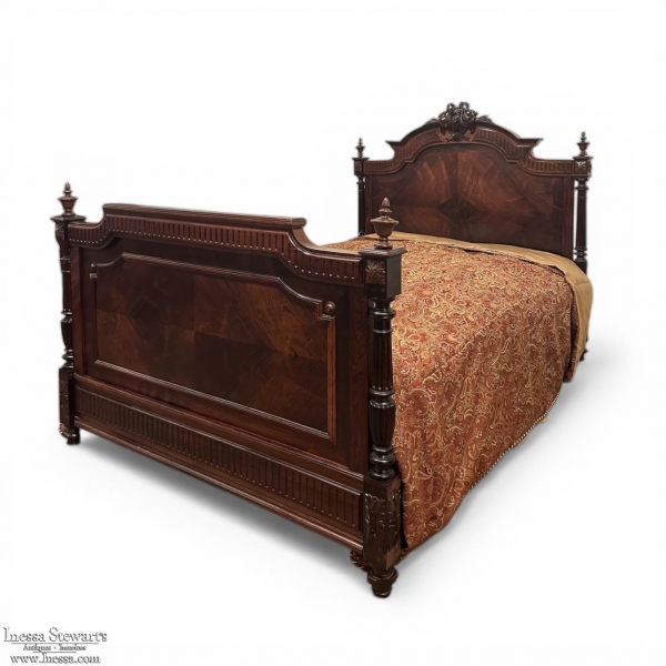 Antique 19th Century French Napoleon III Period Rosewood Bed Frame