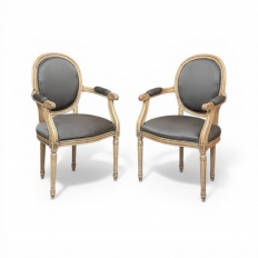 Pair Antique French Louis XVI Medallion Armchairs ~ Fauteuils