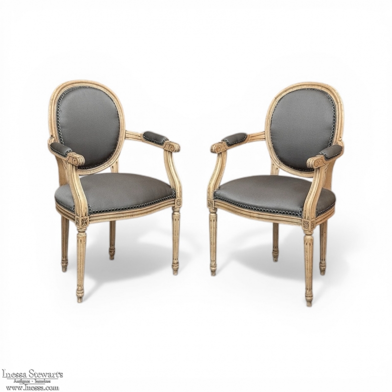 Pair Antique French Louis XVI Medallion Armchairs ~ Fauteuils