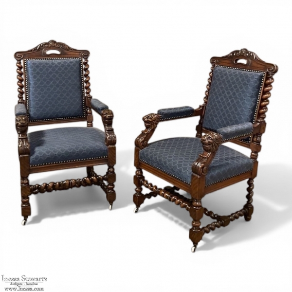 Pair of 19th Century French Renaissance Revival Armchairs Henry II Style