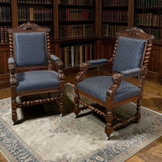 Pair 19th Century French Renaissance Barley Twist Armchairs ~ Fauteuils